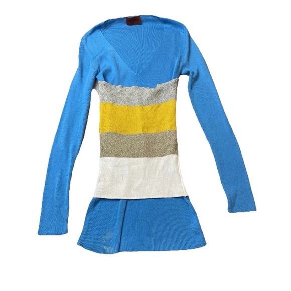 Missoni Striped Top Sweater Multicolor Sz 40 Made In Italy Pleated Glitter Vneck